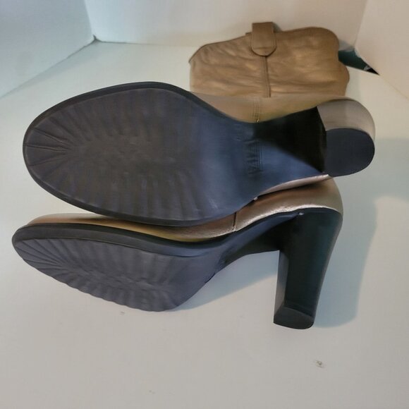 Mia Gold Leather Round Toe Stack Heel Pull-on Mid Calf Western Style Boo… - Picture 7 of 7